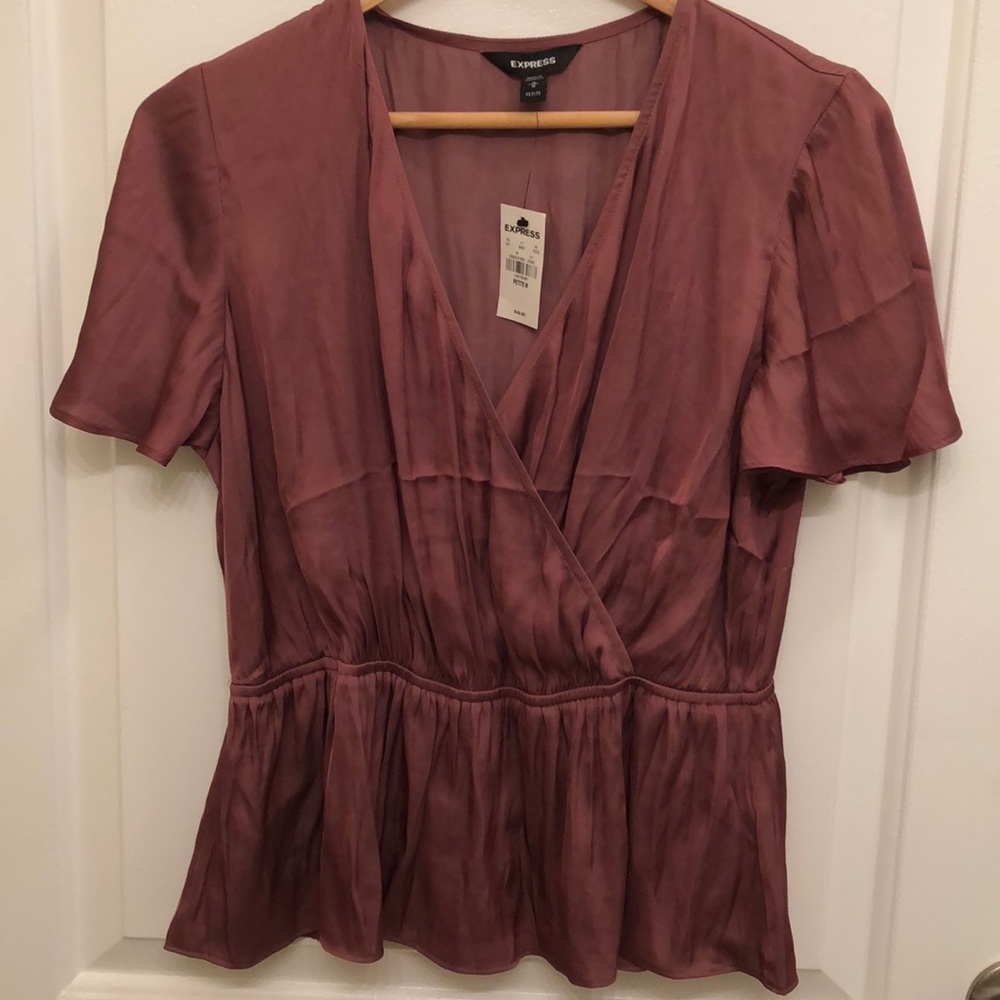 NWT express satin surplice peplum top petite M